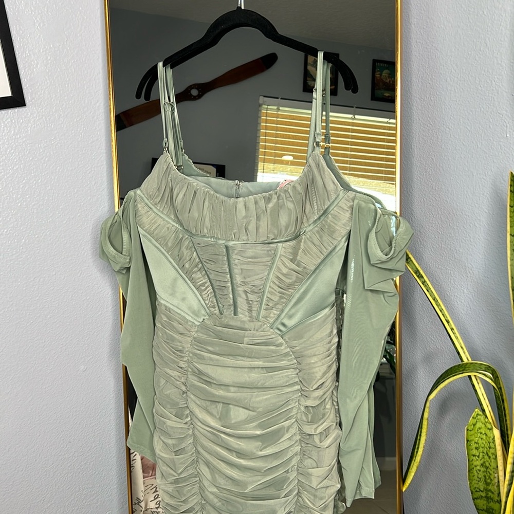 House of CB ‘Freyja’ Green Gathered Corset Midi Dress NWOT - Picture 11 of 14